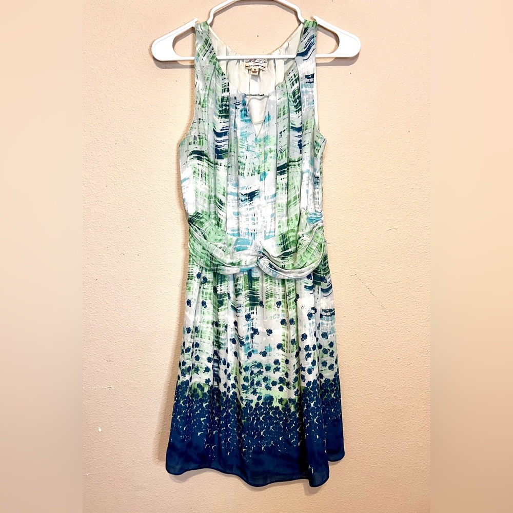 Elegant Green and Blue Midi Dress